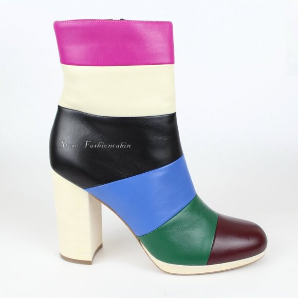 New VALENTINO GARAVANI Colorblock Stripe Leather Ankle Boots - Events, Party - Picture 5 of 16